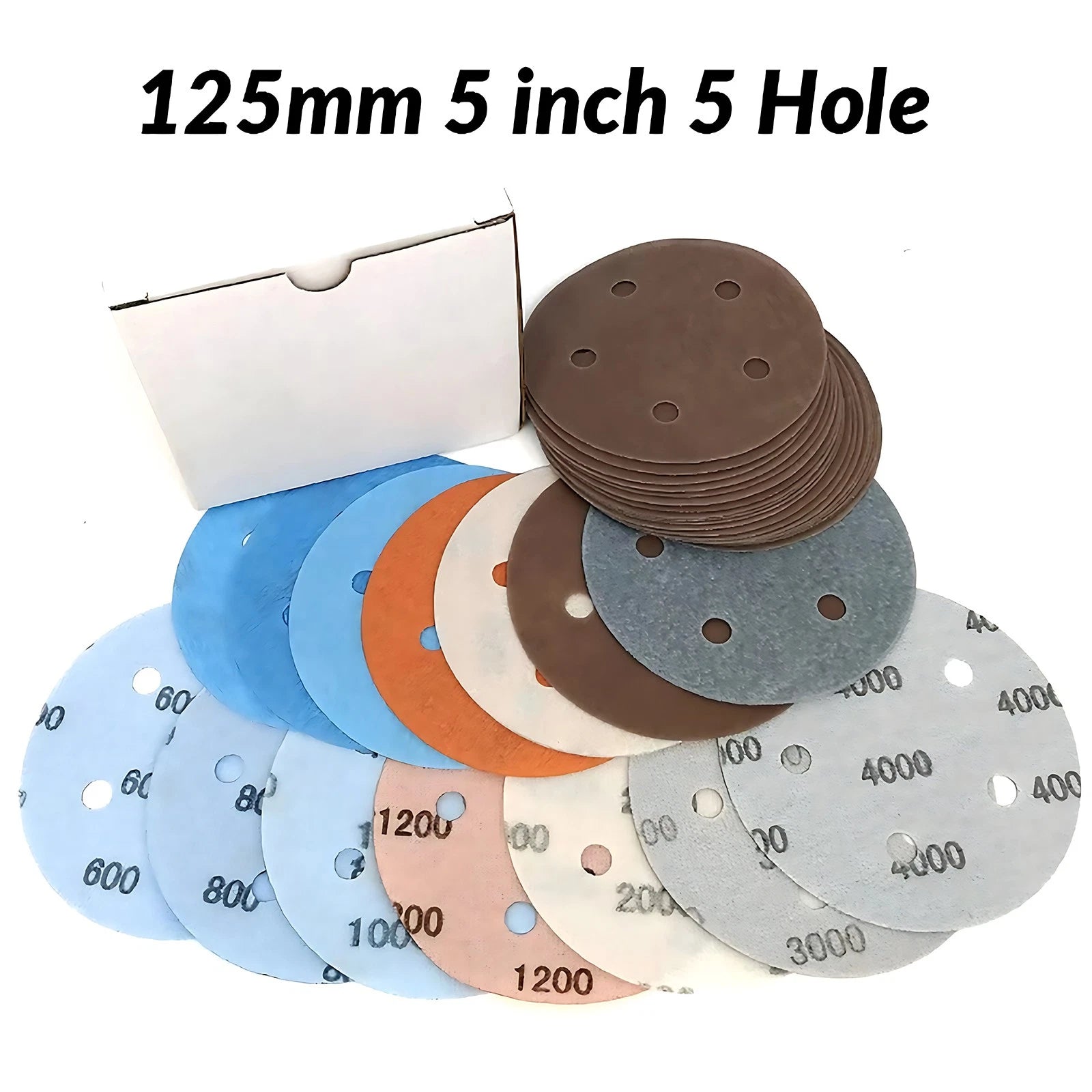 125mm 5/6/8 Hole Wet & Dry Sanding Discs Sandpaper Hook&Loop Pads 600~5000 Grit
