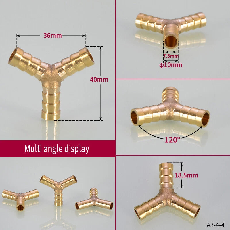Brass Y-Piece 3-Way Reducer Joiner — Air Gas Fuel Water Pipe Fitting OD 4mm–19mm