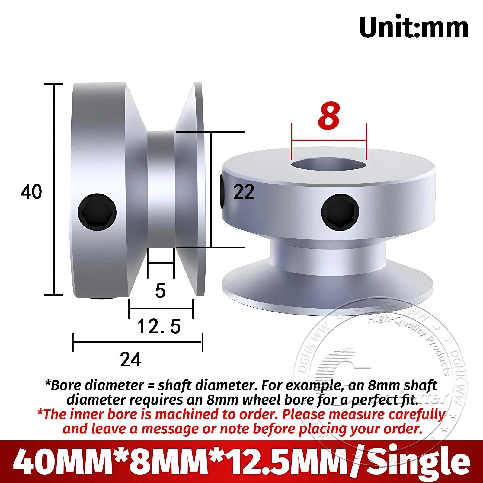 V-Groove Aluminum Drive Pulley For V-Belt Pulleys Groove 12.5mm OD 40mm-150mm