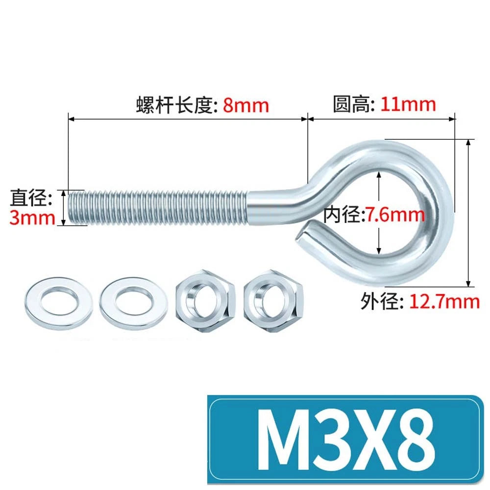 Galvanised Stainless Eye Screws Hooks Eye Bolts Closed Screws Threaded Rings Set