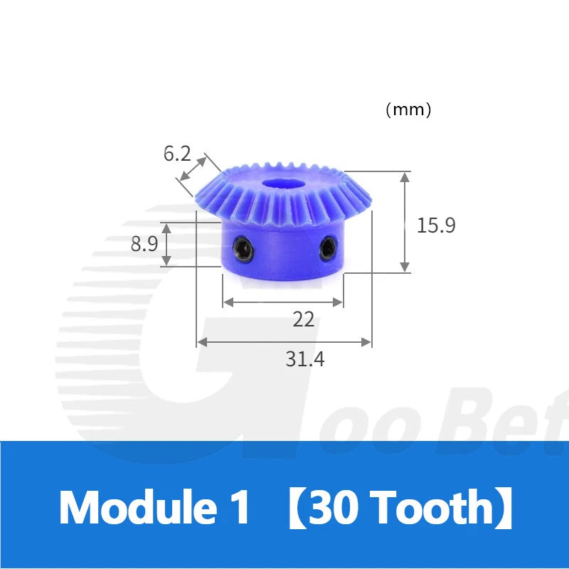 Module 1 1.5 2 2.5 Straight Bevel Gear Set 15 - 30 Tooth 1:1 Pairing Nylon Blue