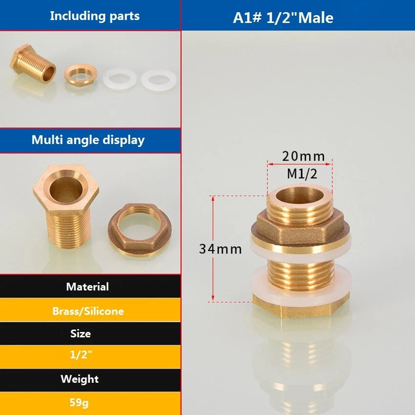 Brass Threaded Water Tank Connector — Male/Female NPT Pipe Fitting for Water Tower & Storage Tank