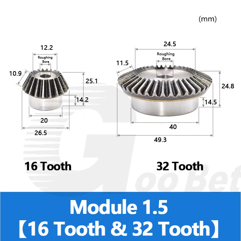 Bevel Gear Set Mod 1.5 2 2.5 3 Steel 1:2 Pairing 15/30 16/32 18/36 20/40 Tooth