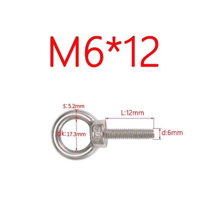 M3–M24 Stainless Steel Eye Bolts with Metric Thread — 304 SS Lifting Eyebolt