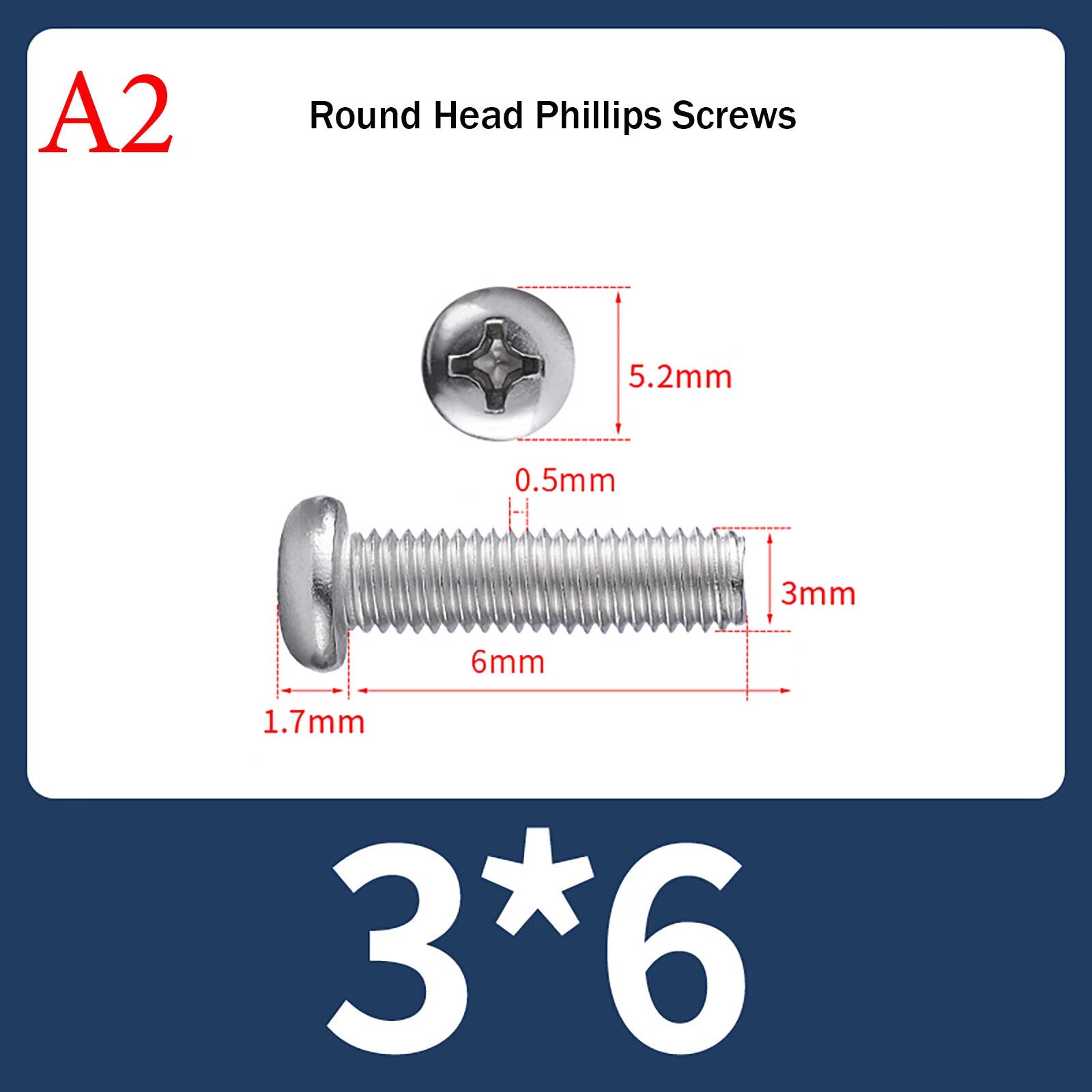 M3 Phillips Pan Head Machine Screws – A2 Stainless Steel, M3×3mm to M3×150mm (Full Length Range)