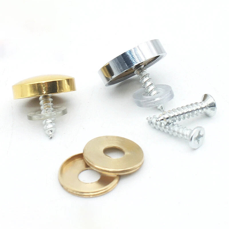Mirror Screw Cover Caps 10–25mm – Brass Decorative Disc Plates, Flat & Dome, Silver & Gold