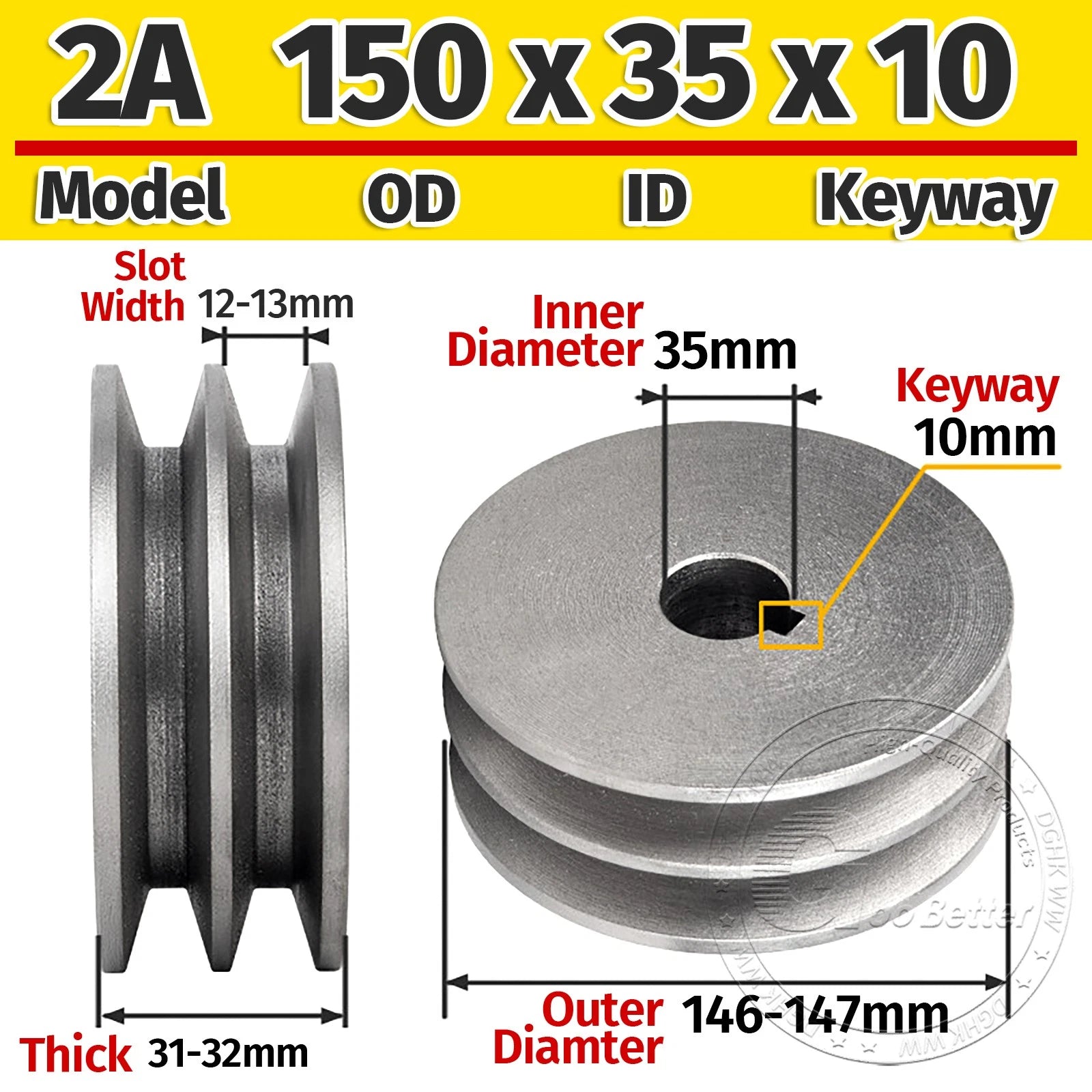 Cast Iron Drive Pulley Double Groove 2A Flat For A/V Belt Pulley OD 60mm-180mm