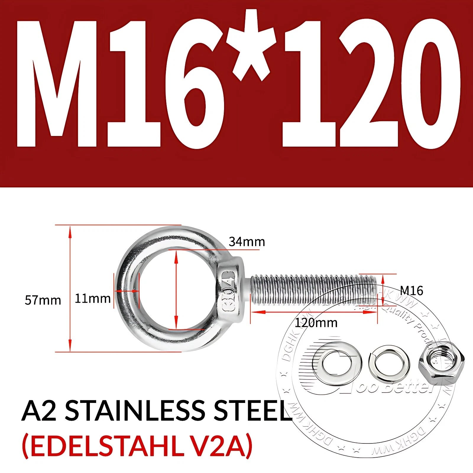 LIFTING EYE BOLTS NUTS & WASHERS A2 STAINLESS STEEL M3 M4 M5 M6 M8 M10 M12 - M30
