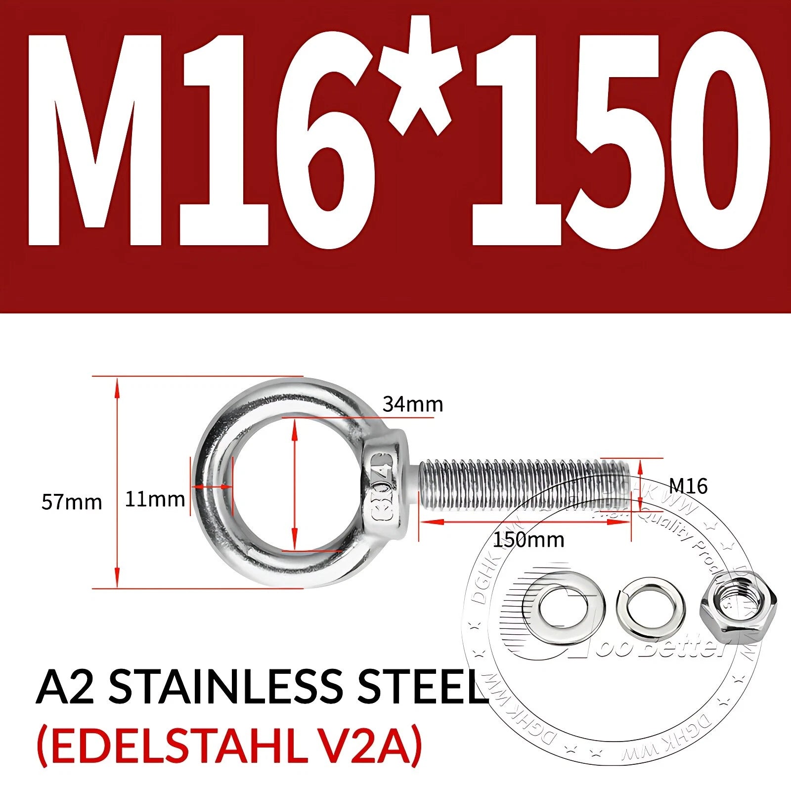 LIFTING EYE BOLTS NUTS & WASHERS A2 STAINLESS STEEL M3 M4 M5 M6 M8 M10 M12 - M30