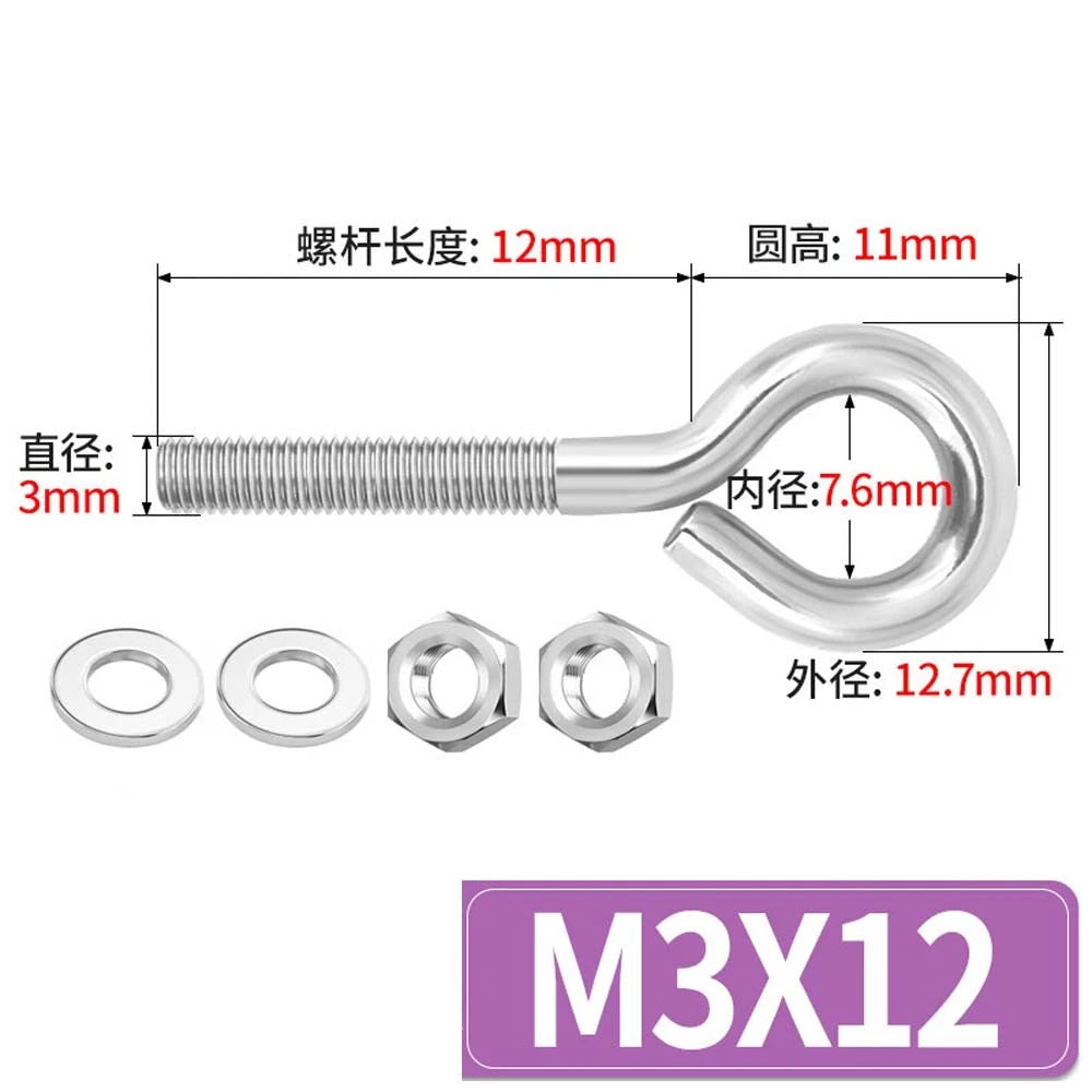 Galvanised Stainless Eye Screws Hooks Eye Bolts Closed Screws Threaded Rings Set