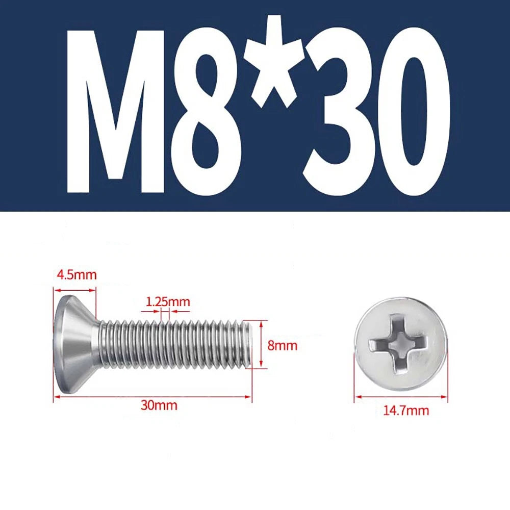 M2 to M8 A4 316 Stainless Steel Phillips Countersunk Screws DIN 965 Marine Grade