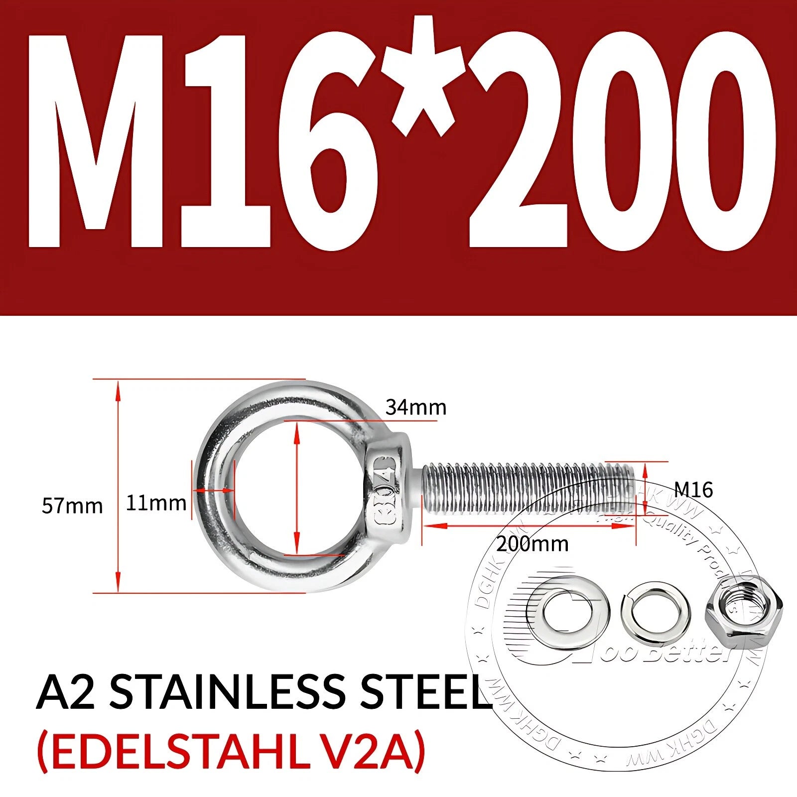 LIFTING EYE BOLTS NUTS & WASHERS A2 STAINLESS STEEL M3 M4 M5 M6 M8 M10 M12 - M30