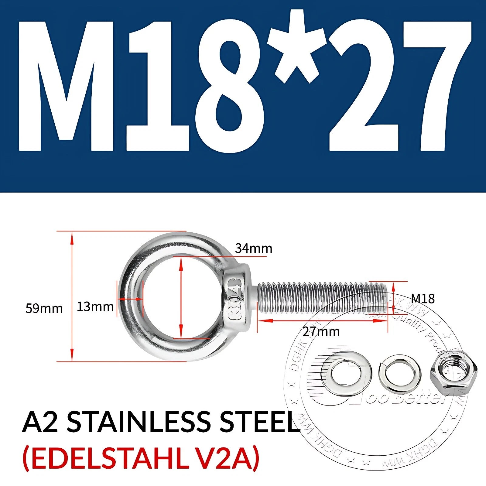 LIFTING EYE BOLTS NUTS & WASHERS A2 STAINLESS STEEL M3 M4 M5 M6 M8 M10 M12 - M30