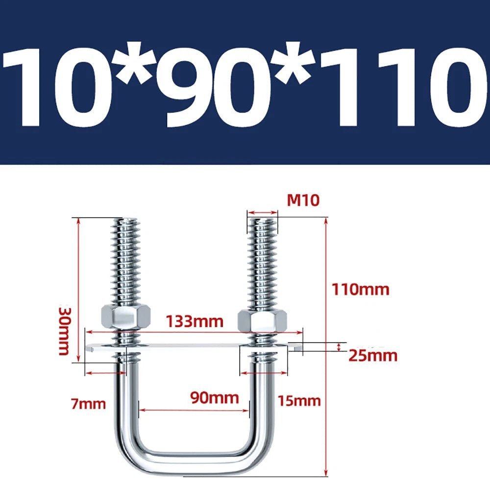 Square U - Bolts with Plate and Nuts – M6 M8 M10 M12 Zinc Plated, Trailer & Pipe Clamp Fasteners - HomeDIYer