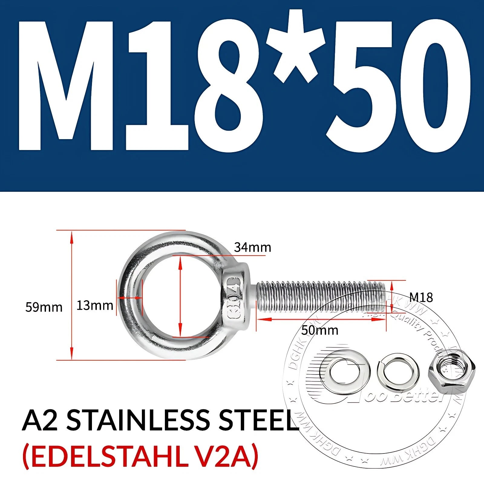 LIFTING EYE BOLTS NUTS & WASHERS A2 STAINLESS STEEL M3 M4 M5 M6 M8 M10 M12 - M30