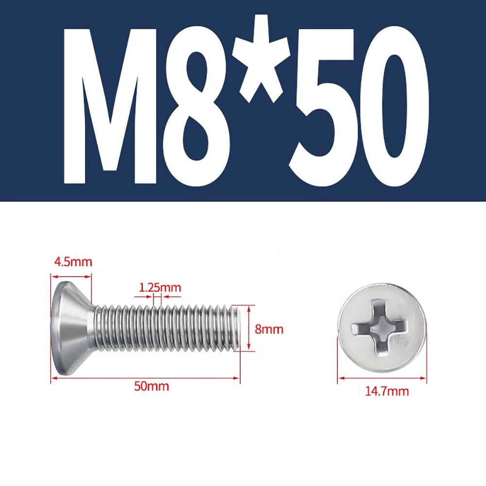 M2 to M8 A4 316 Stainless Steel Phillips Countersunk Screws DIN 965 Marine Grade