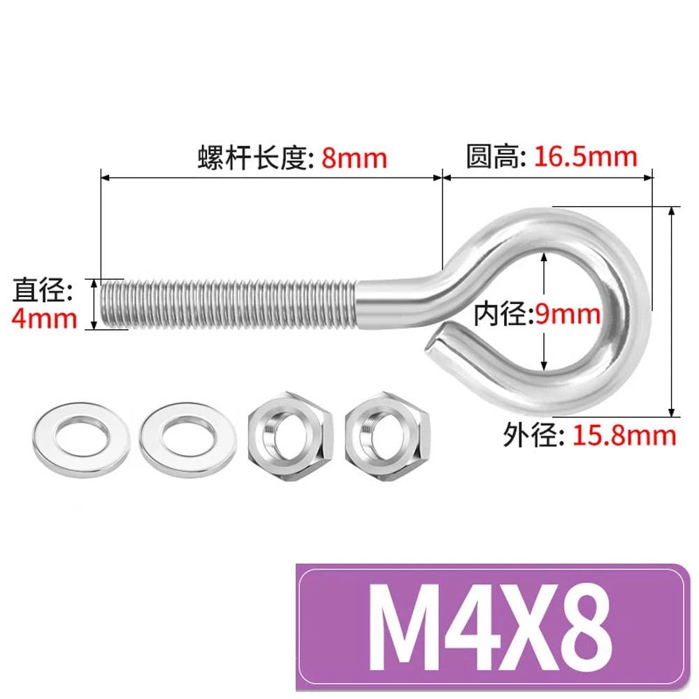 Galvanised Stainless Eye Screws Hooks Eye Bolts Closed Screws Threaded Rings Set