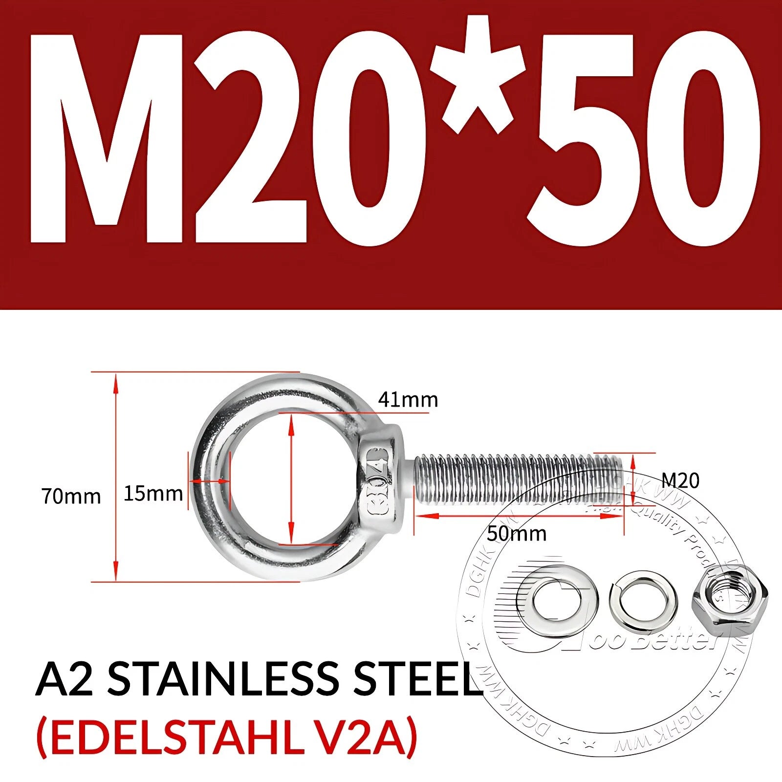 LIFTING EYE BOLTS NUTS & WASHERS A2 STAINLESS STEEL M3 M4 M5 M6 M8 M10 M12 - M30