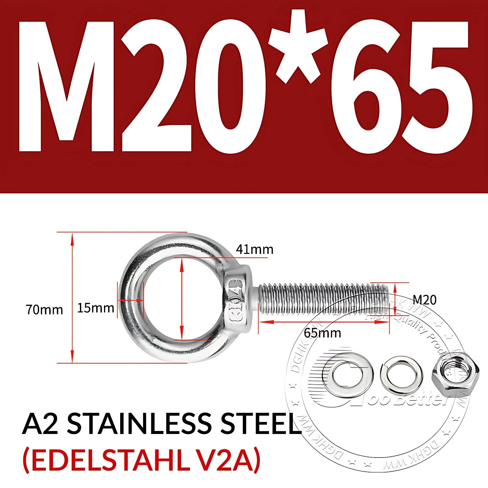 LIFTING EYE BOLTS NUTS & WASHERS A2 STAINLESS STEEL M3 M4 M5 M6 M8 M10 M12 - M30