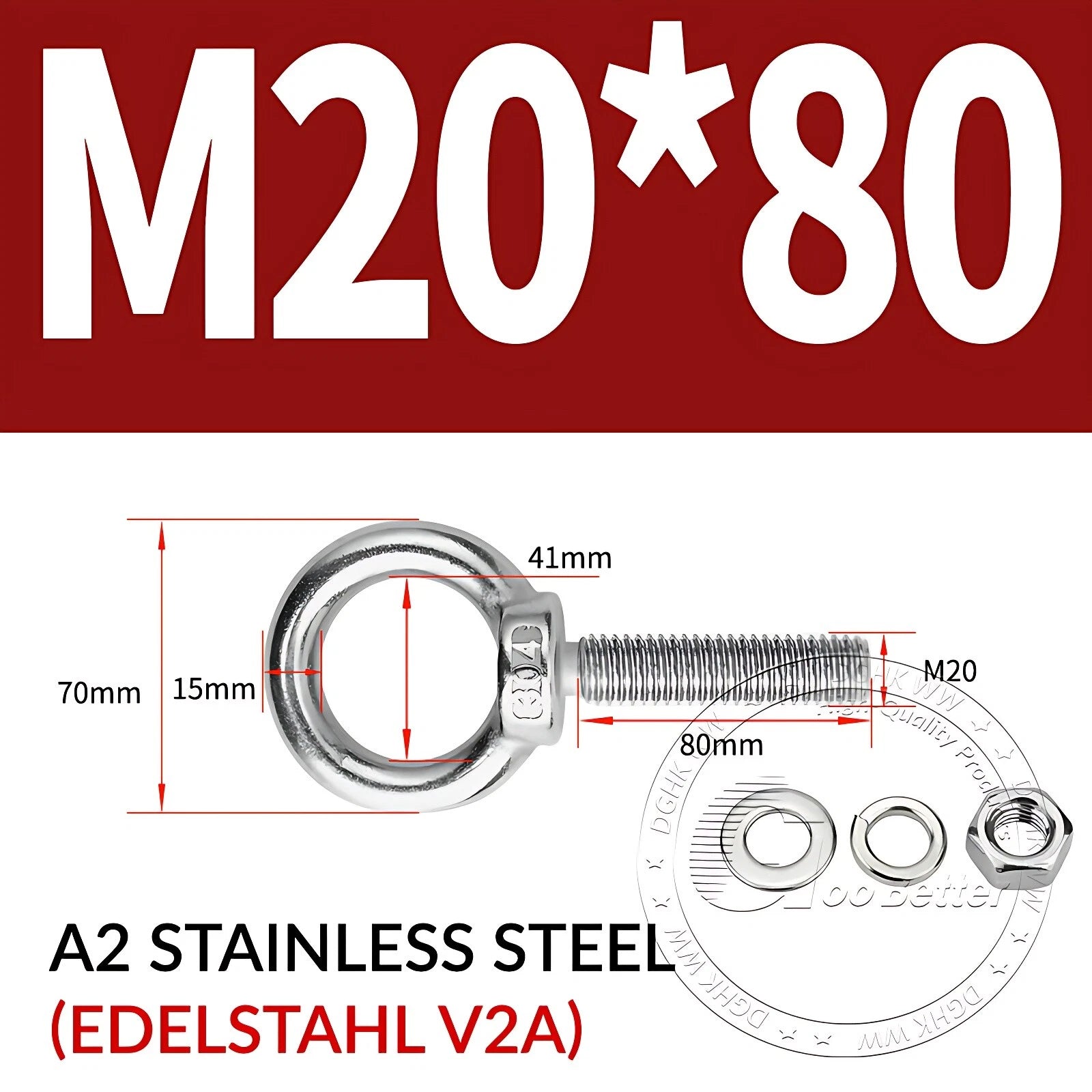 LIFTING EYE BOLTS NUTS & WASHERS A2 STAINLESS STEEL M3 M4 M5 M6 M8 M10 M12 - M30