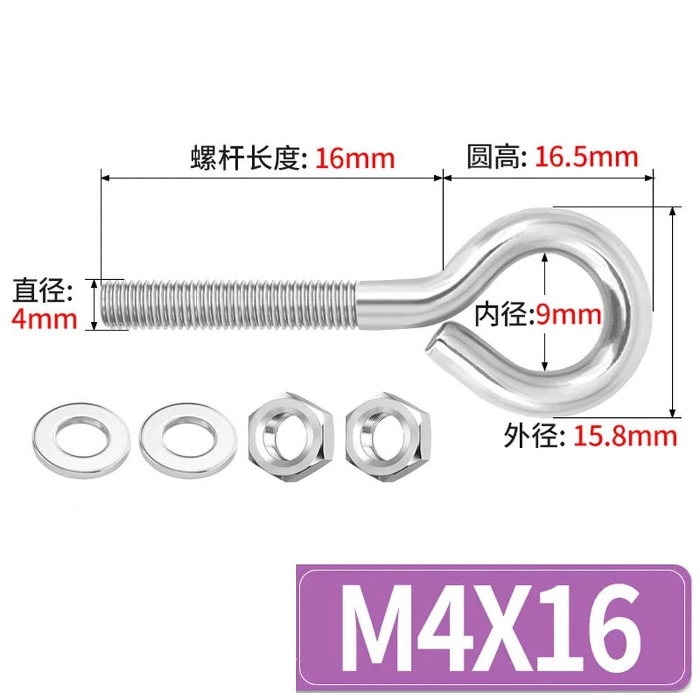 Galvanised Stainless Eye Screws Hooks Eye Bolts Closed Screws Threaded Rings Set