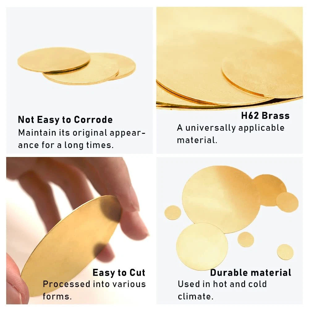 H62 Solid Brass Discs Blanks Metal Round Sheets OD 50-100mm Thick 0.5mm 1mm- 3mm