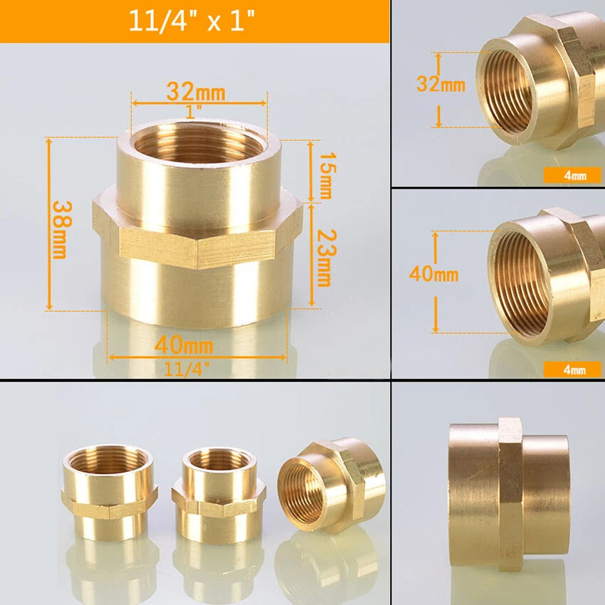 Brass BSP Female Thread Reducing Pipe Adapter Connector — 1-1/4" to 2"