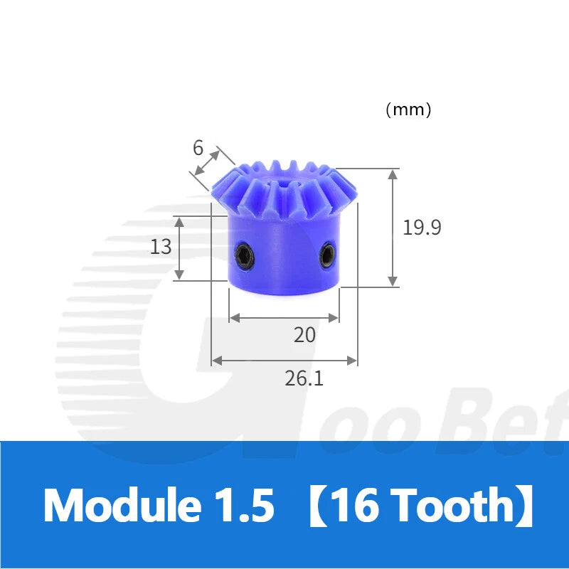 Module 1 1.5 2 2.5 Straight Bevel Gear Set 15 - 30 Tooth 1:1 Pairing Nylon Blue