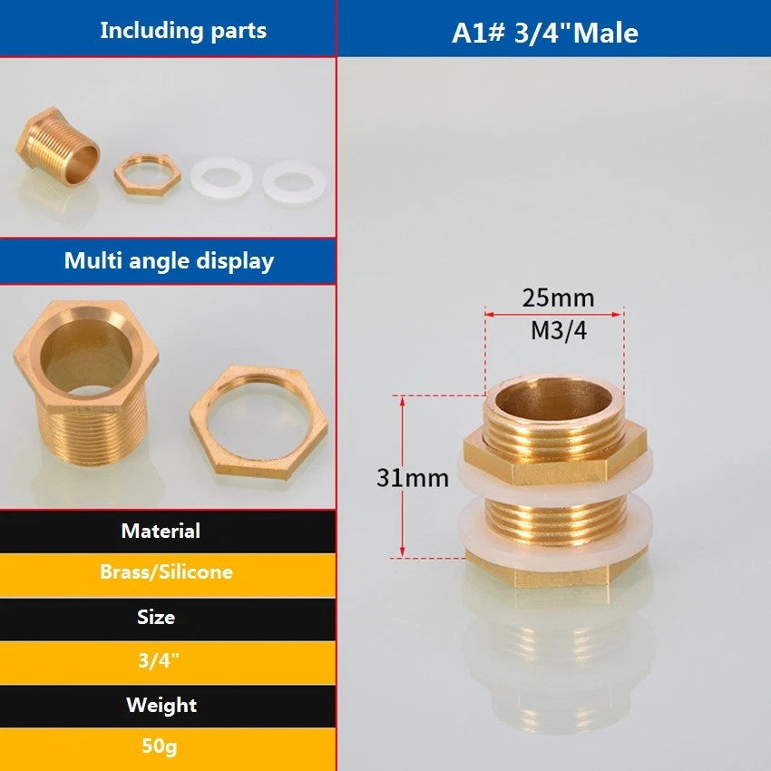 Brass Threaded Water Tank Connector — Male/Female NPT Pipe Fitting for Water Tower & Storage Tank