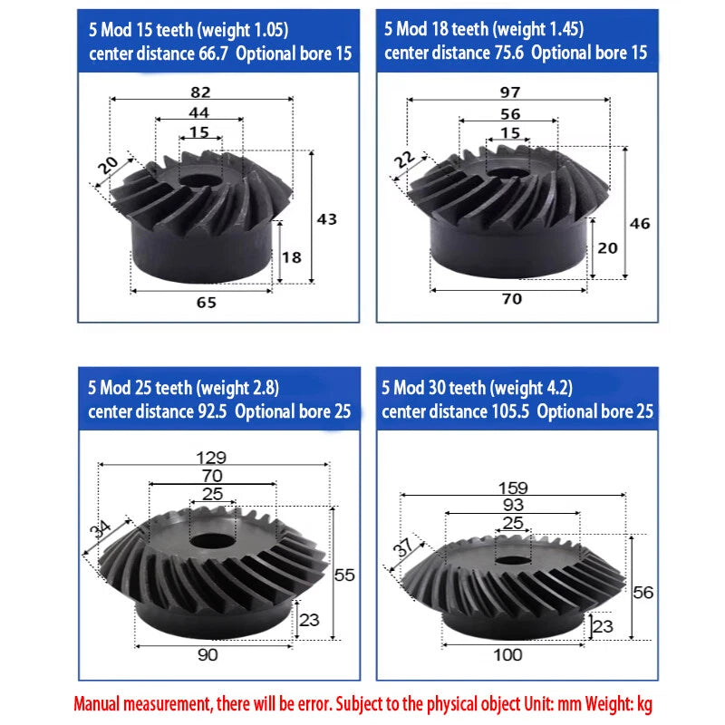 1 Set 1/1.5/2/2.5/3/4/5/6 Mod Umbrella Spiral Bevel Gear Helical 90° 45# steel