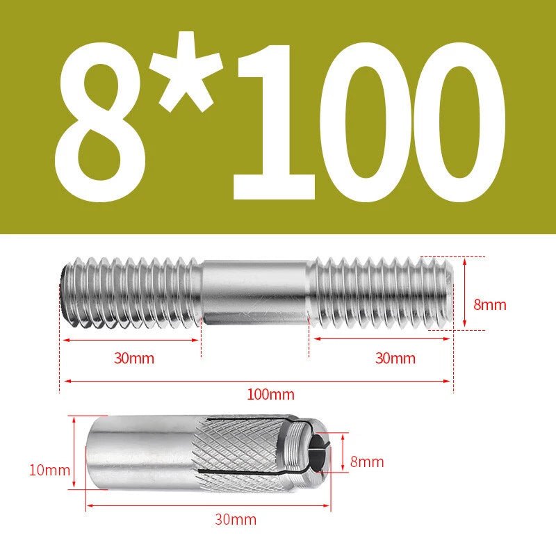 304 Stainless Steel Double - End Threaded Expansion Anchor Bolts | M6 M8 M10 M12 | 100–250mm - HomeDIYer