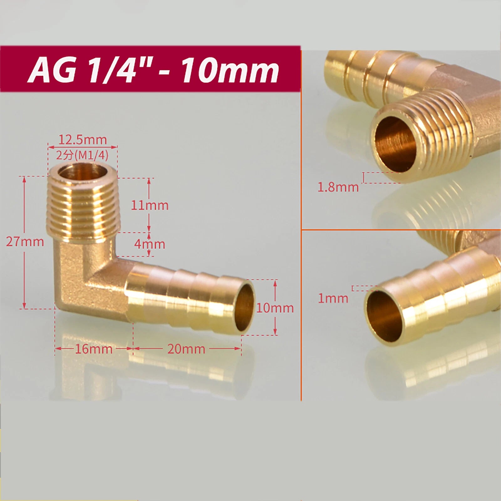 Brass 90° BSP Male Elbow x Barbed Hose Tail Fitting – Air & Water Pipe Connector