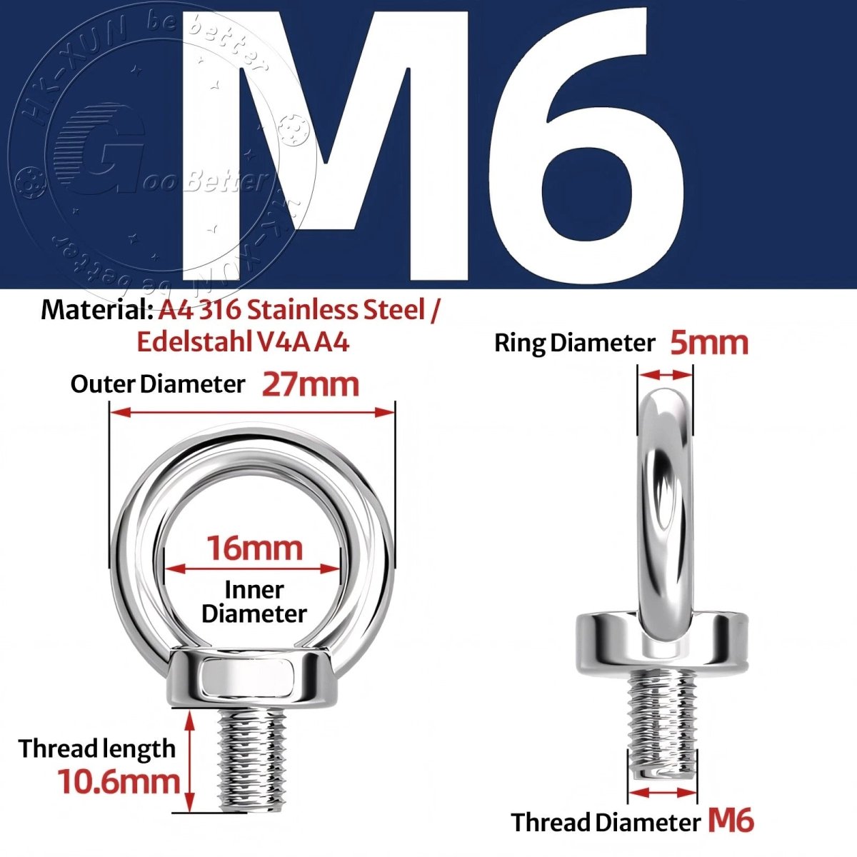 Stainless Steel Eye Bolts & Eye Nuts — A4 316 Metric Thread M6 to M36 - HomeDIYer
