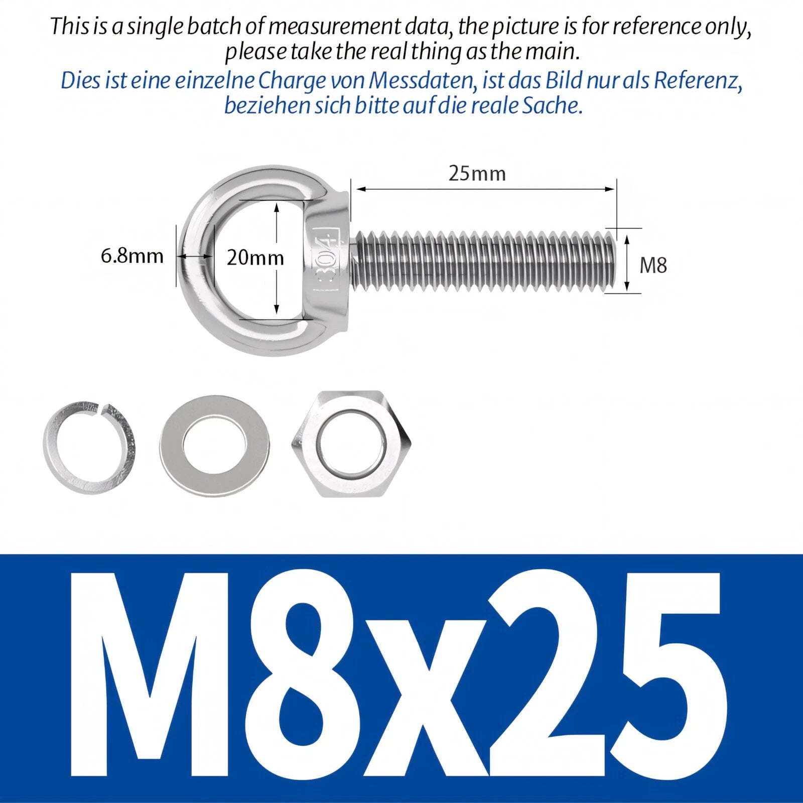 M8 M10 M12 Eye Bolts Kit Screws Nut Washer Long Boat Stainless Steel A2 304