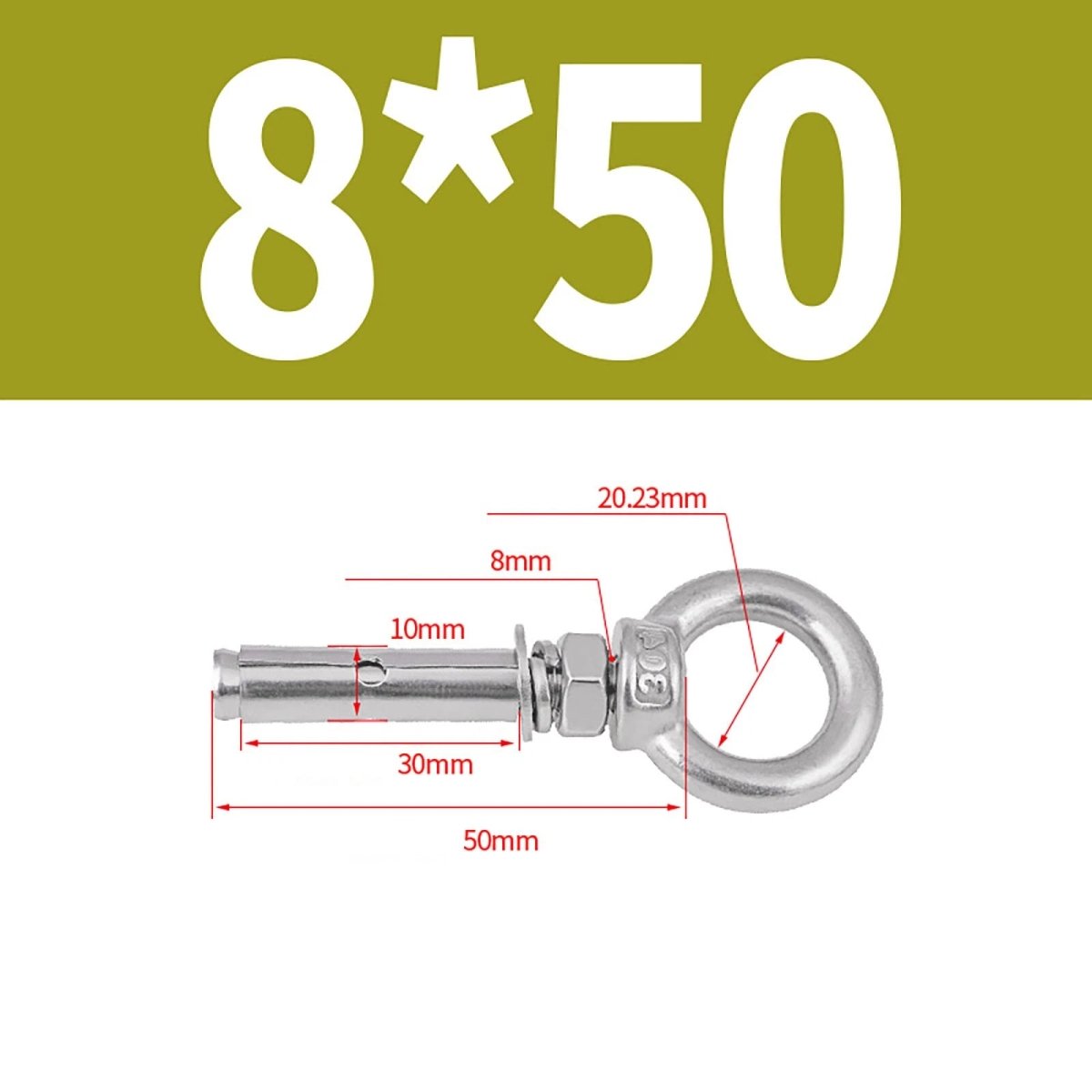 Closed Hook Eye Bolt with Rawl Shield Wall Anchor — A2 Stainless Steel (M6–M20) - HomeDIYer