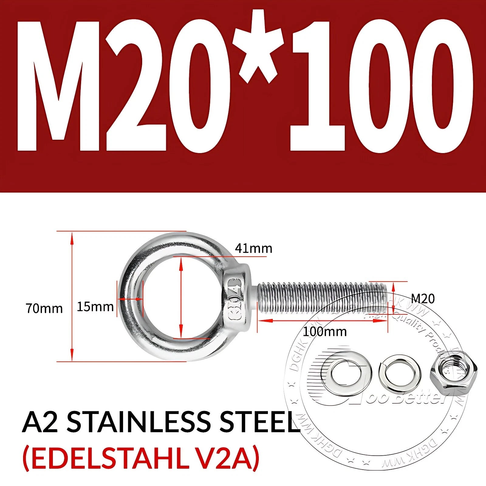 LIFTING EYE BOLTS NUTS & WASHERS A2 STAINLESS STEEL M3 M4 M5 M6 M8 M10 M12 - M30