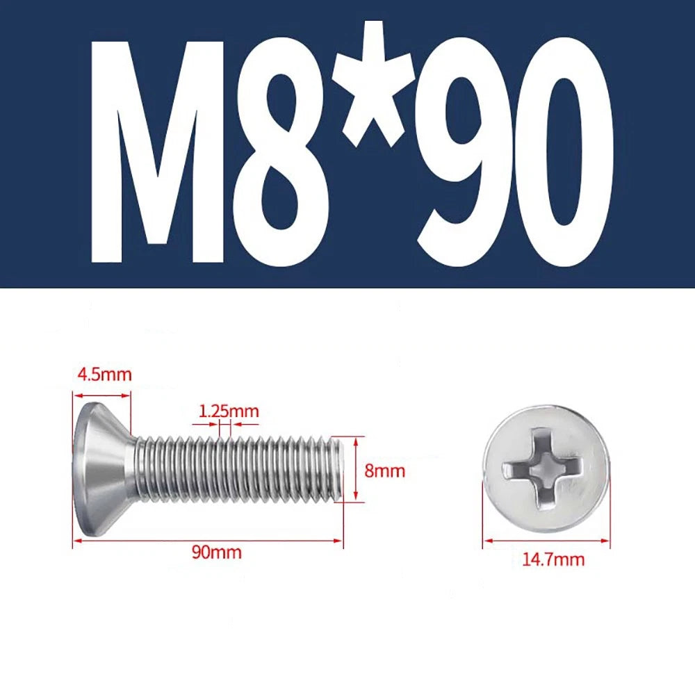 M2 to M8 A4 316 Stainless Steel Phillips Countersunk Screws DIN 965 Marine Grade