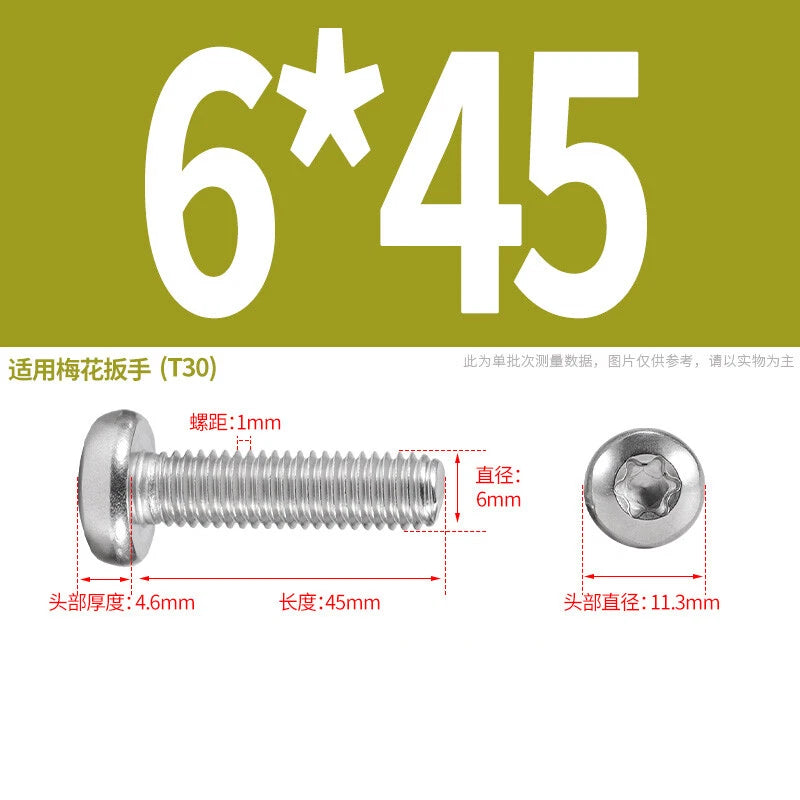 M1.6 M2 M3 M4 M5 M6 M8 M10 Torx Pan Head Machine Screws Bolts A2 Stainless Steel