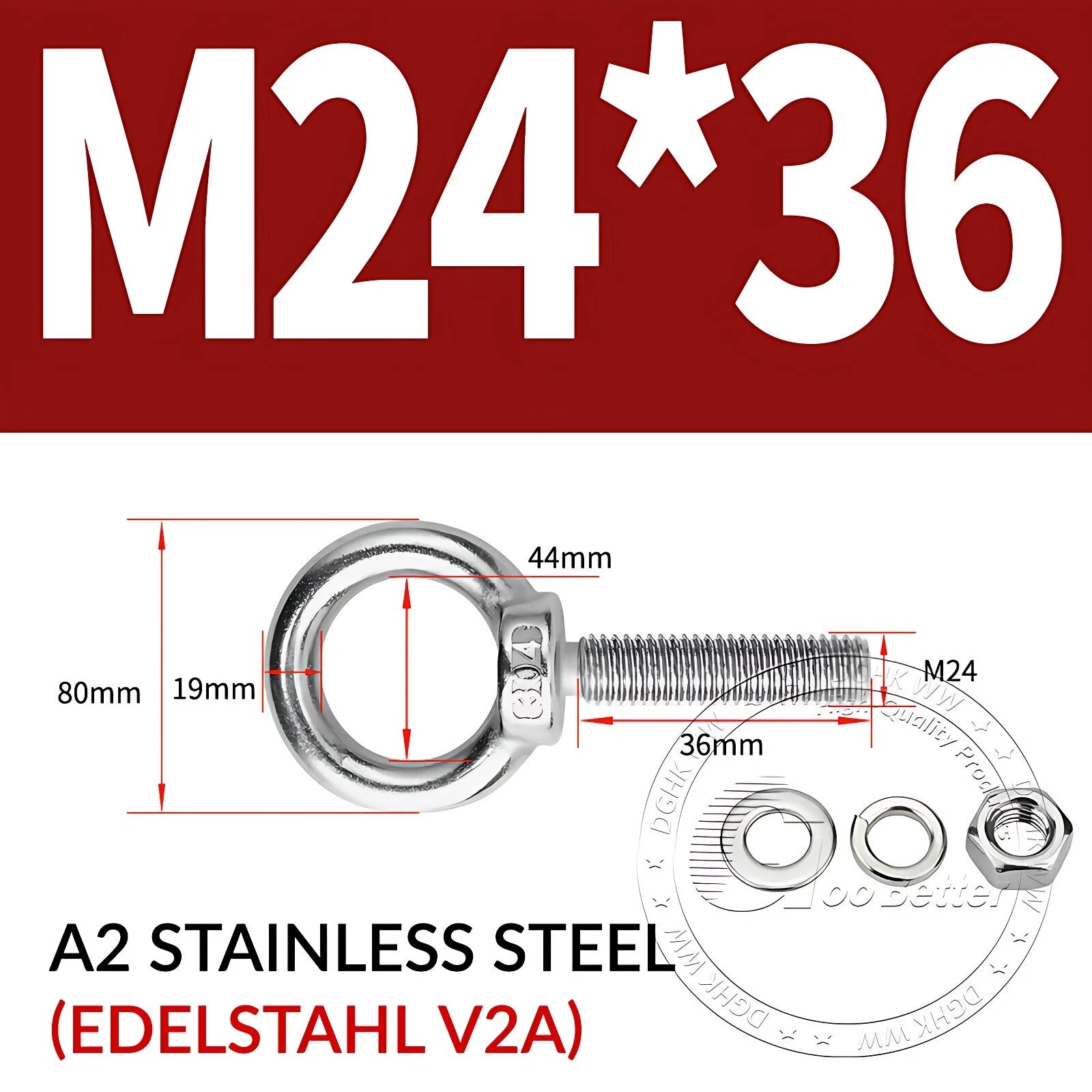 LIFTING EYE BOLTS NUTS & WASHERS A2 STAINLESS STEEL M3 M4 M5 M6 M8 M10 M12 - M30