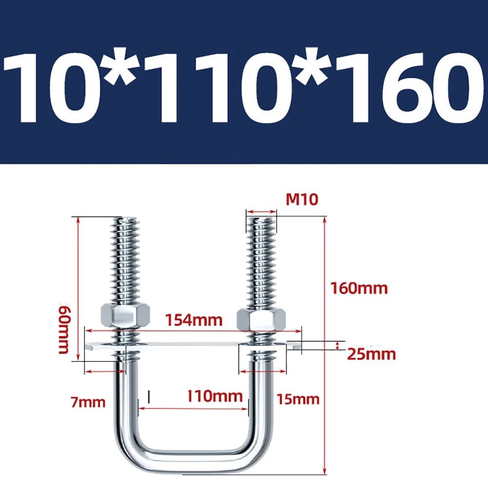 Square U - Bolts with Plate and Nuts – M6 M8 M10 M12 Zinc Plated, Trailer & Pipe Clamp Fasteners - HomeDIYer
