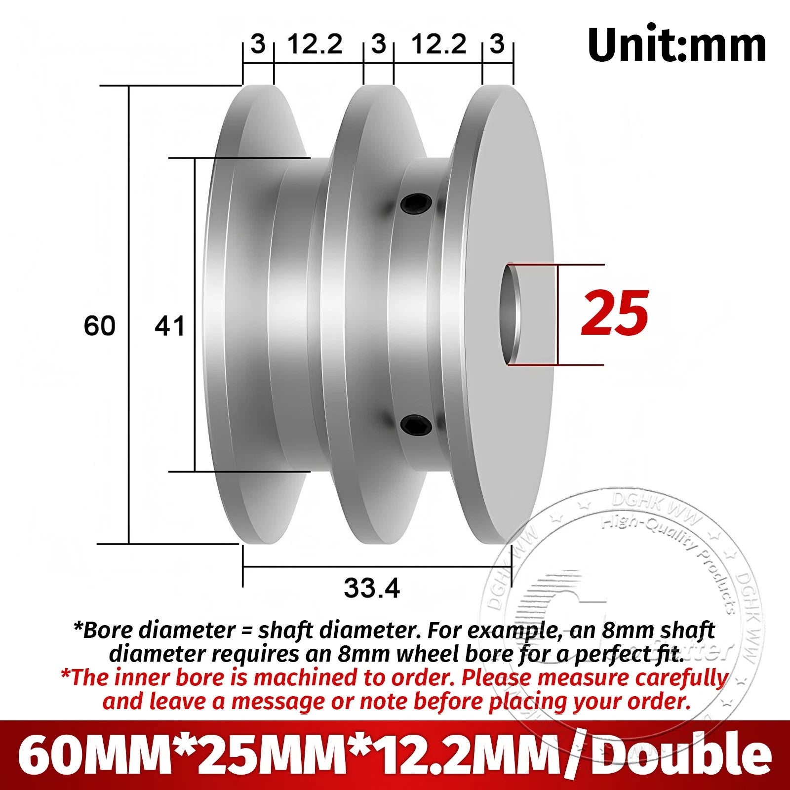 V-Groove Aluminum Drive Pulley For V-Belt Pulleys Groove 12.5mm OD 40mm-150mm