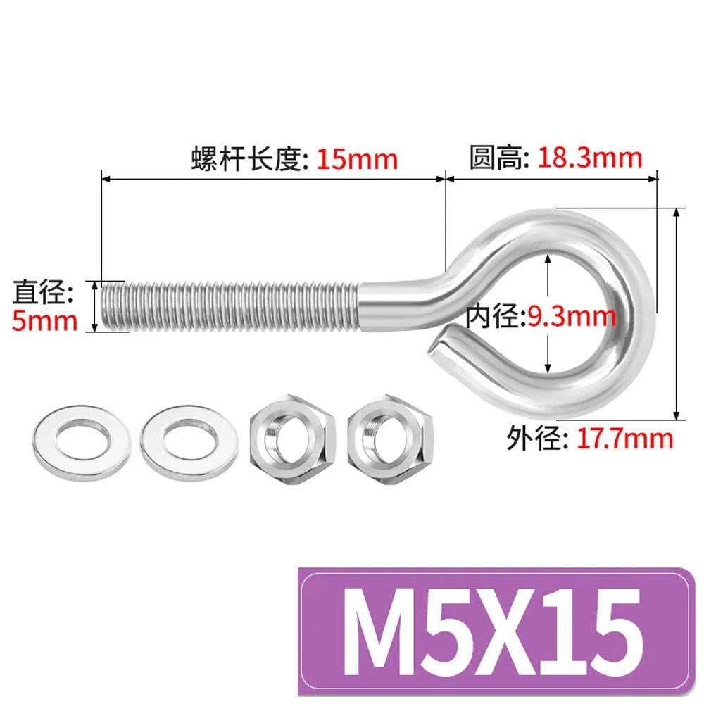 Galvanised Stainless Eye Screws Hooks Eye Bolts Closed Screws Threaded Rings Set