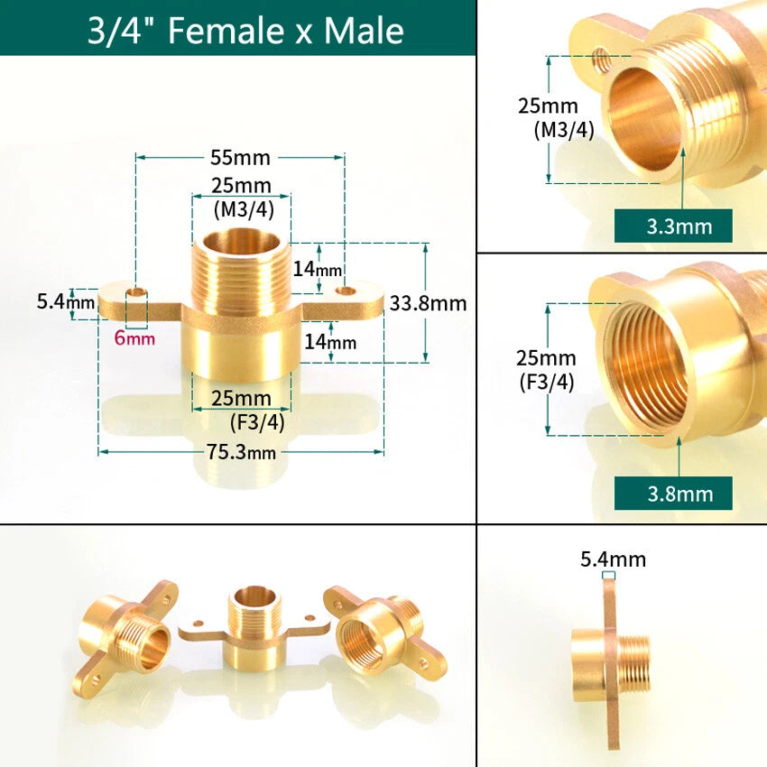 BSP Brass Pipe Fitting Connector Adapter – Flange Fixed, Female/Male Thread