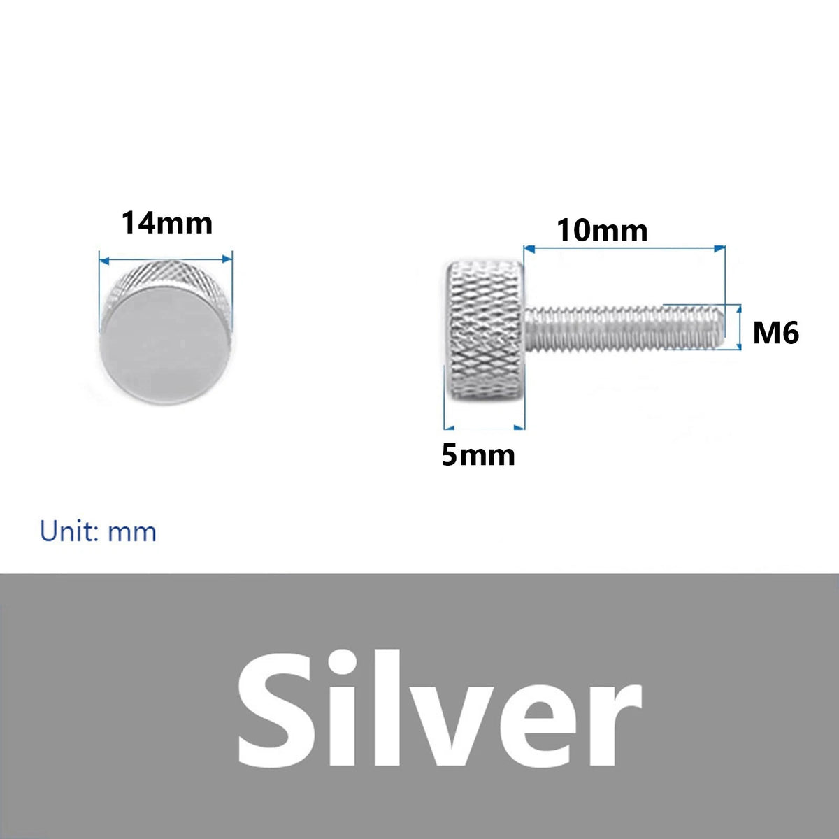Knurled Thumb Screws M6 x 10mm Aluminum Alloy DIY Hand Tighten Grip Knob Bolts