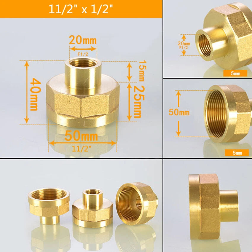 Brass BSP Female Thread Reducing Pipe Adapter Connector — 1-1/4" to 2"