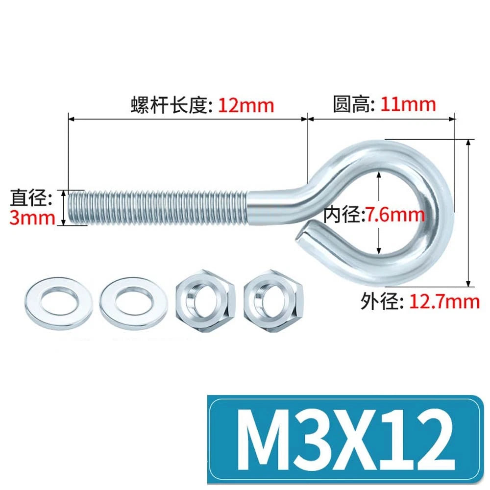 Galvanised Stainless Eye Screws Hooks Eye Bolts Closed Screws Threaded Rings Set