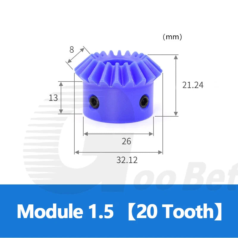 Module 1 1.5 2 2.5 Straight Bevel Gear Set 15 - 30 Tooth 1:1 Pairing Nylon Blue