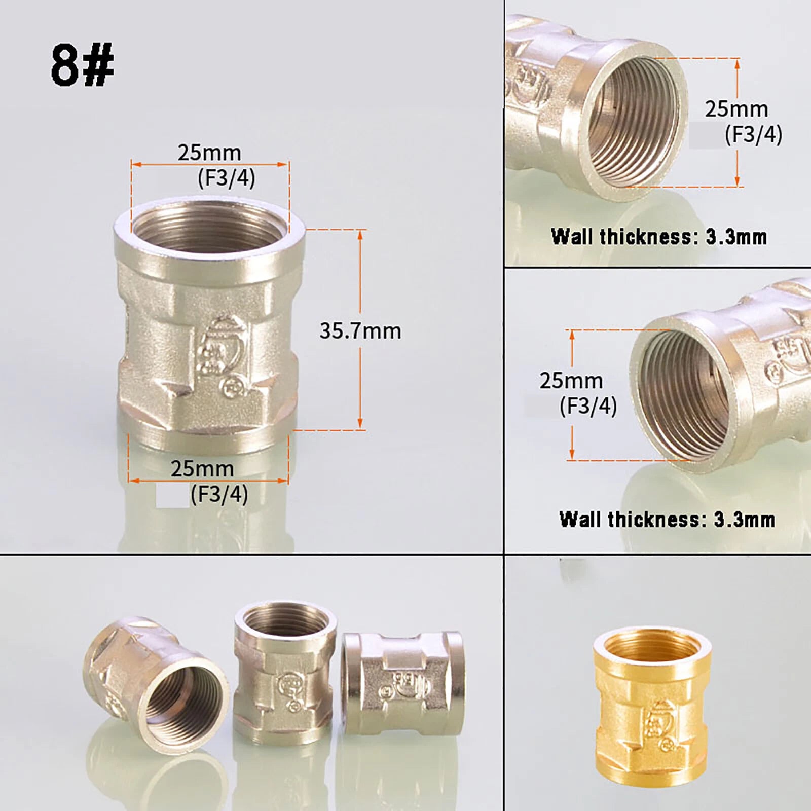 3/4" Nickel-Plated Brass Pipe Fittings — Elbow, Tee, Straight, Plug & Bush