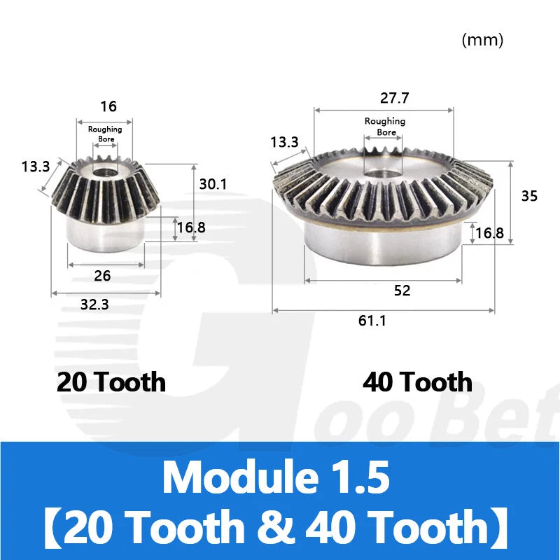 Bevel Gear Set Mod 1.5 2 2.5 3 Steel 1:2 Pairing 15/30 16/32 18/36 20/40 Tooth