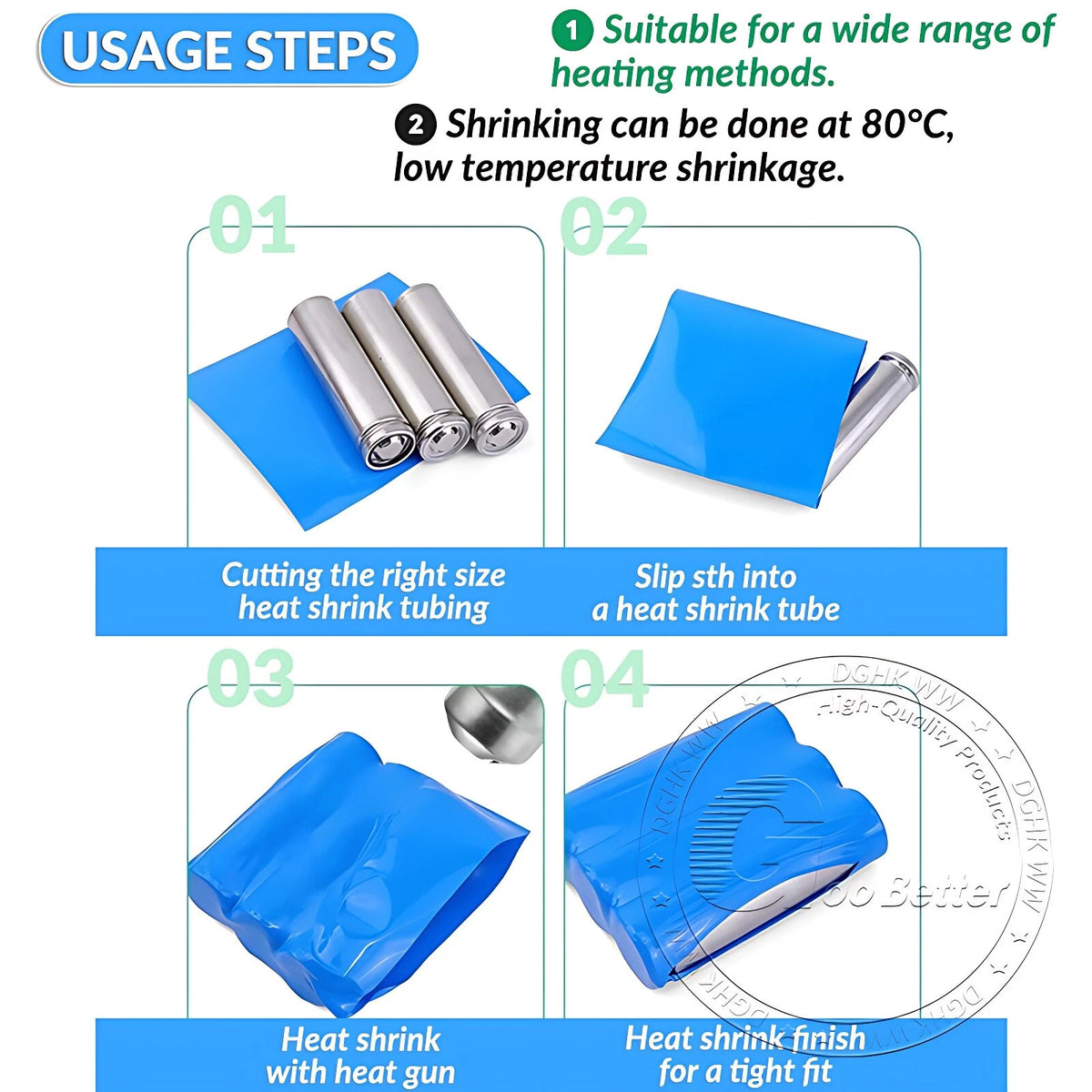 PVC Heat Shrink Tubing for Battery Packs — 7mm to 242mm, 10 Colors